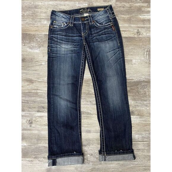 Silver Santorini Capri Jeans Cropped Leg Distressed Women’s Size W25 - Picture 1 of 7